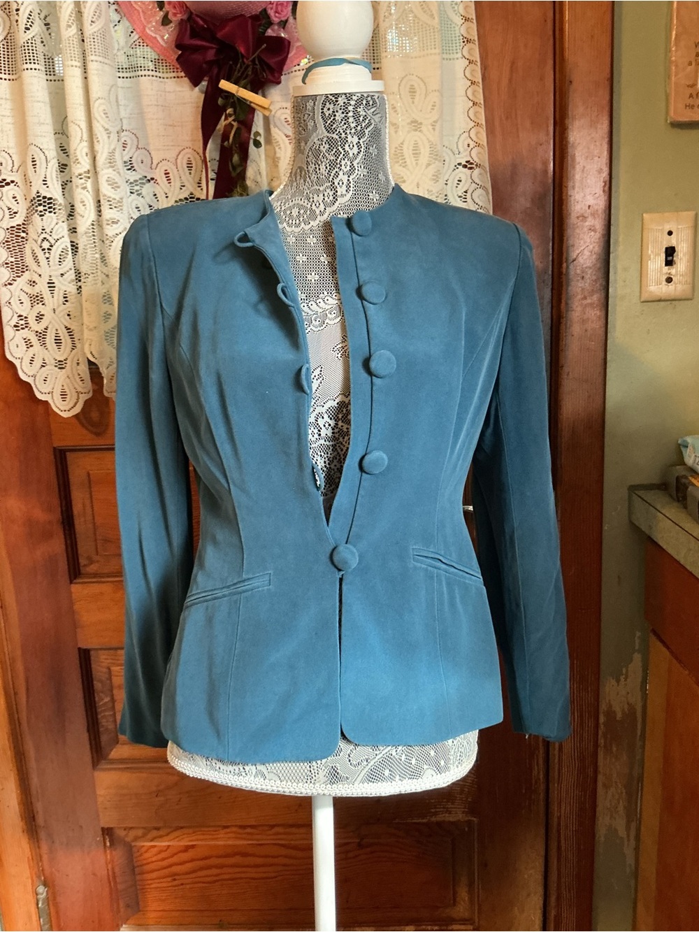 Jones New York Teal Fitted Button Blazer